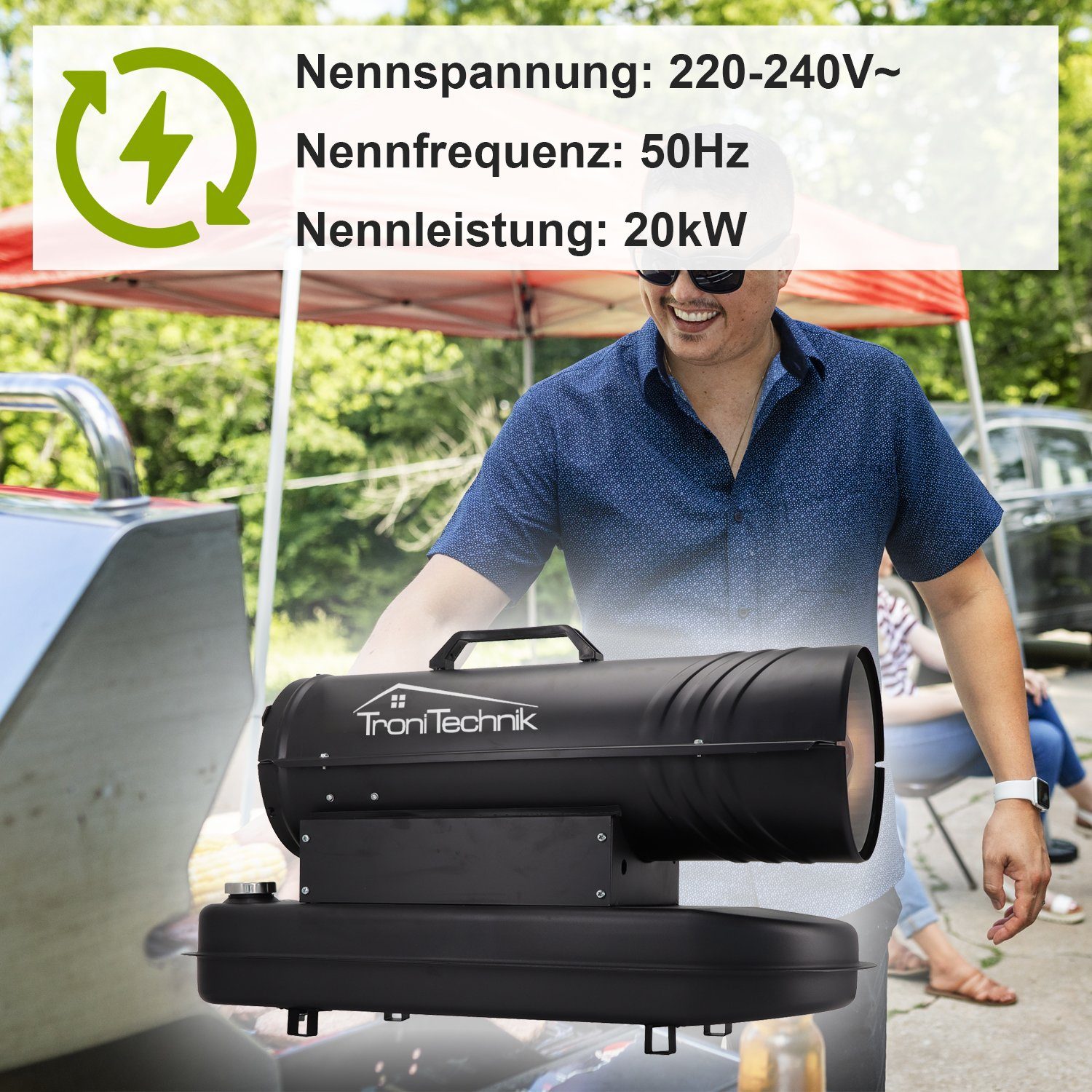 TroniTechnik Heizgerät Heizkanone 20kW Leistung,Überhitzungsschutz Tragegriff (550mÂ³/Stunde), 20000 W, integrierte Druckanzeige, hitzeresistente Stahlkammer