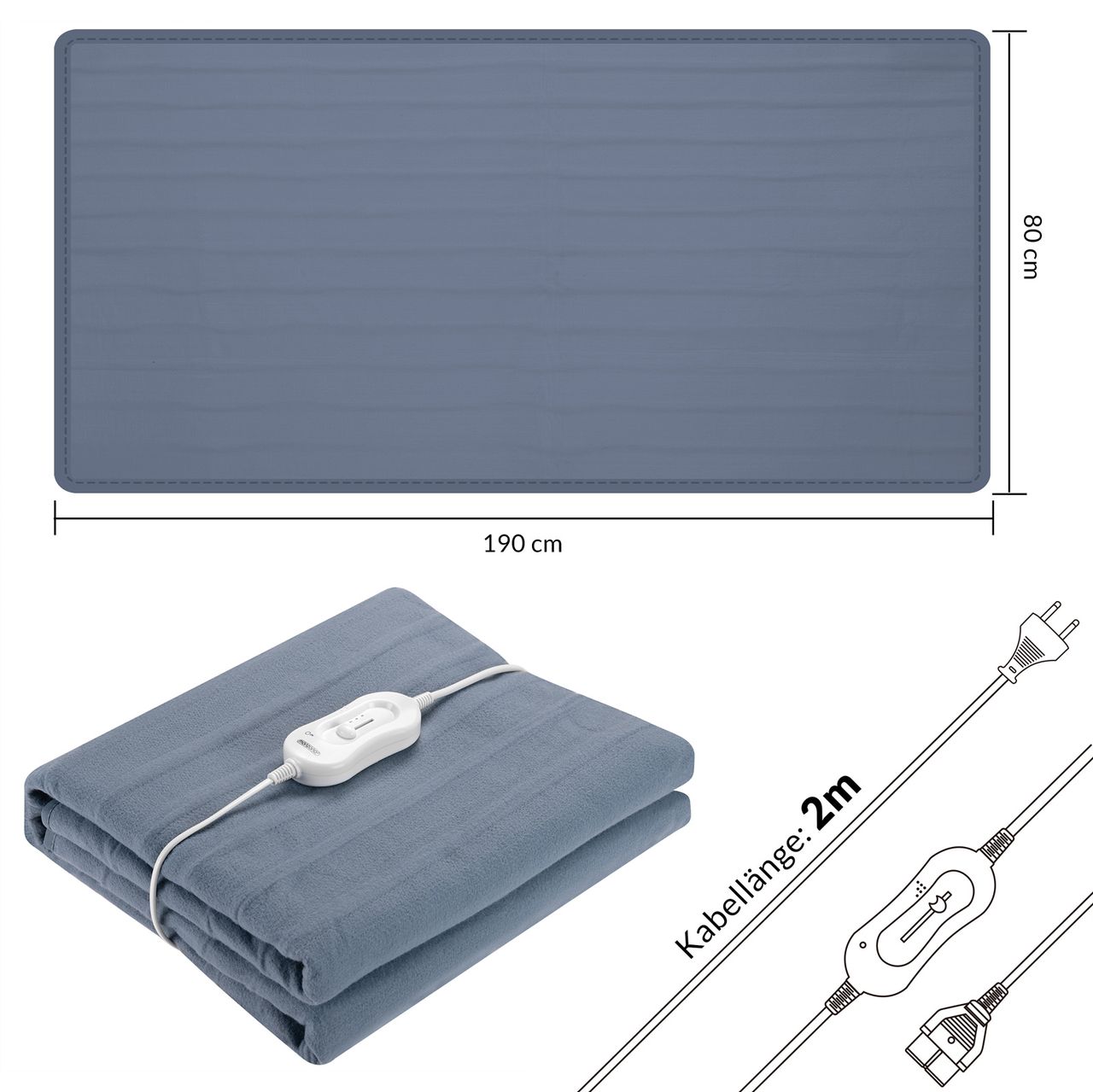 Casaria Deuba Heizdecke Wärmeunterbett Blau-Grau