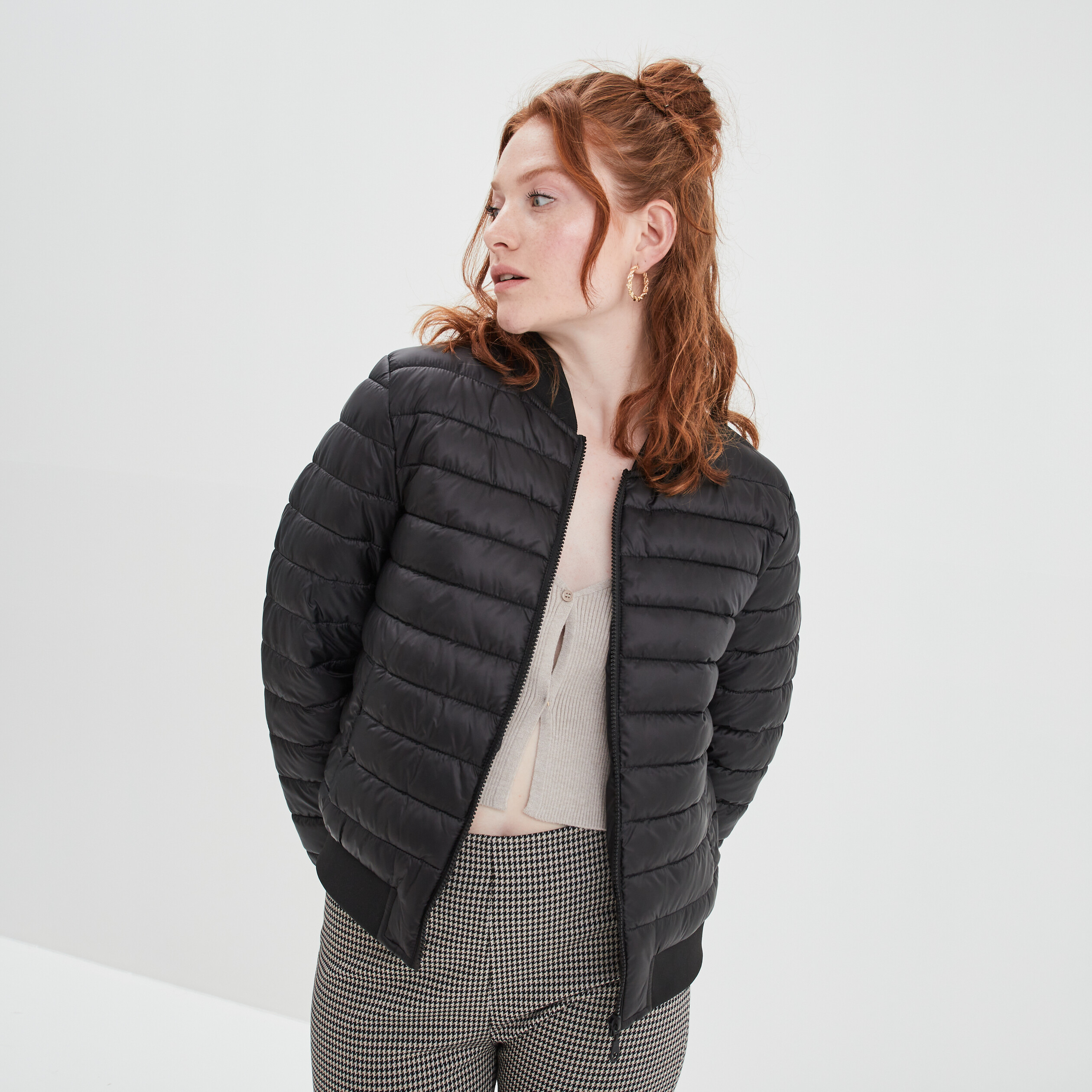 Doudoune courte zippée col teddy Liberto noir femme | La Halle