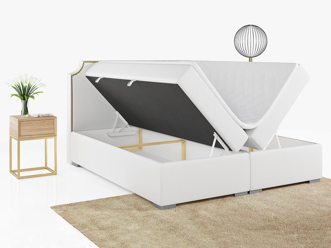 MKS MÖBEL Boxspringbett LENTA, Doppelbett mit Multipocket-Matratze - Modern Bett