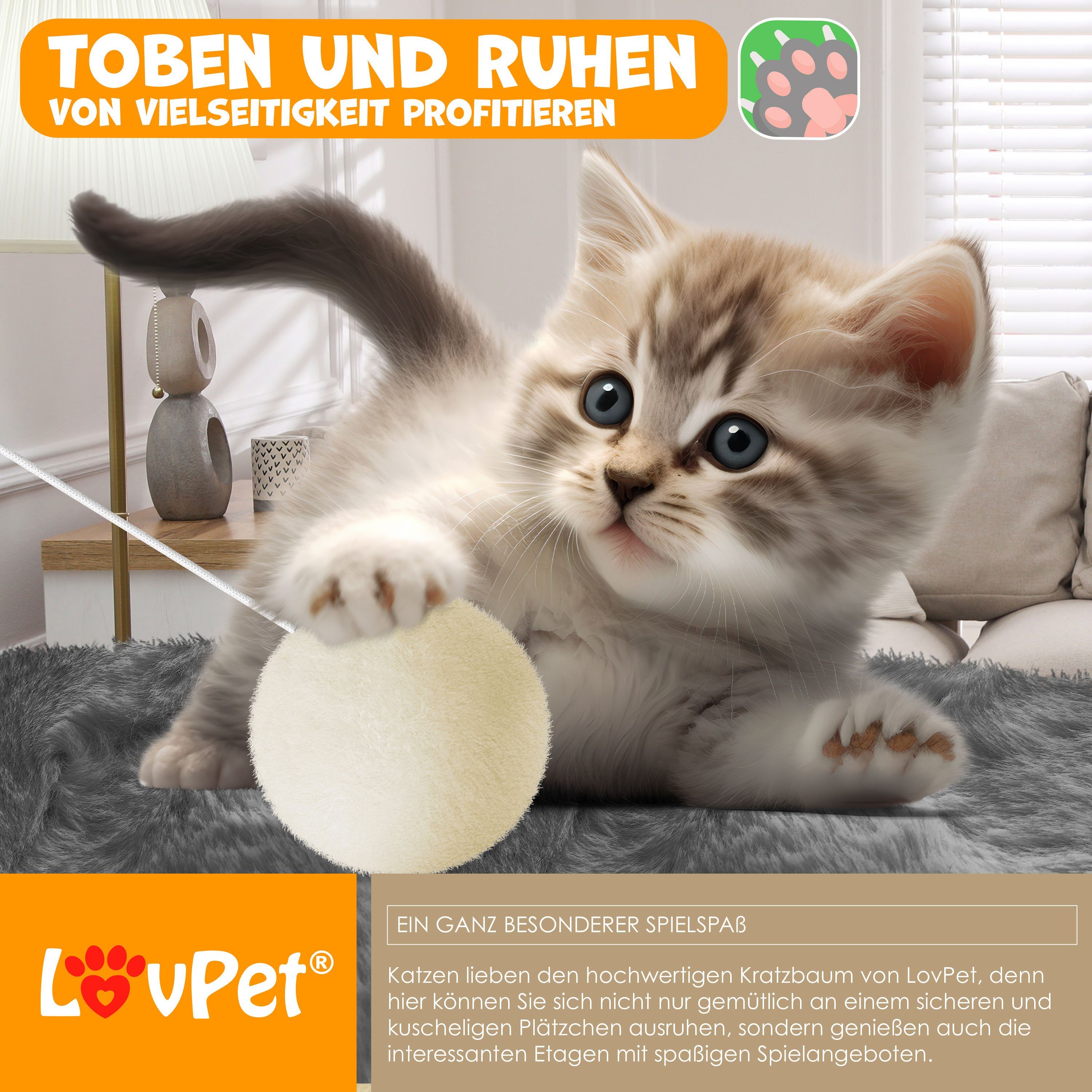 Lovpet Kratzbaum, Kratzbaum Katzenbaum Kletterbaum, mit Hängematte Sisal