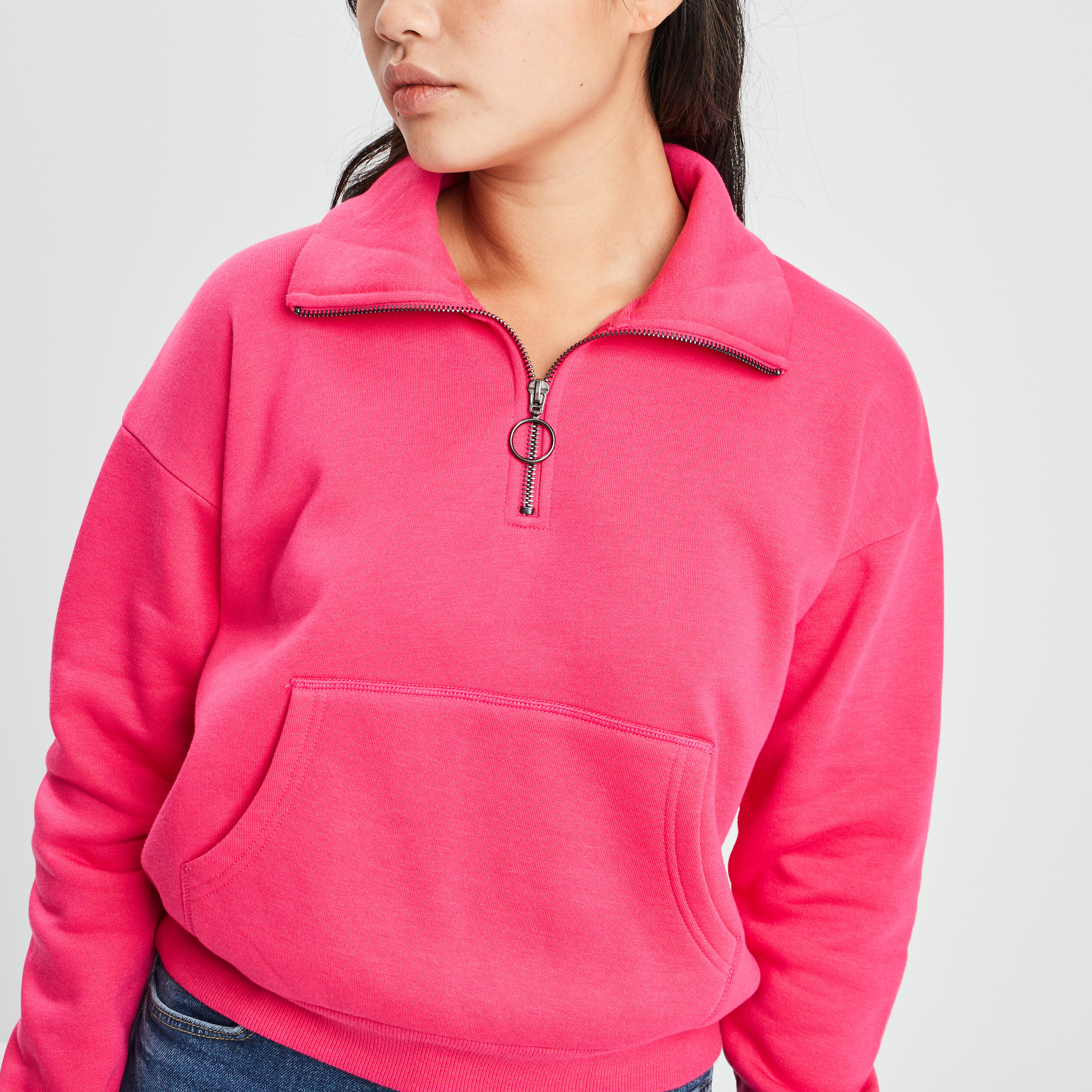 Sweat à col camionneur rose cerise femme | La Halle