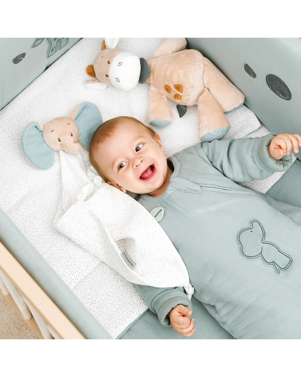 LUNA & AXEL Schlafsack 70 cm Windeln hellgrün mit Ärmel TOG 2