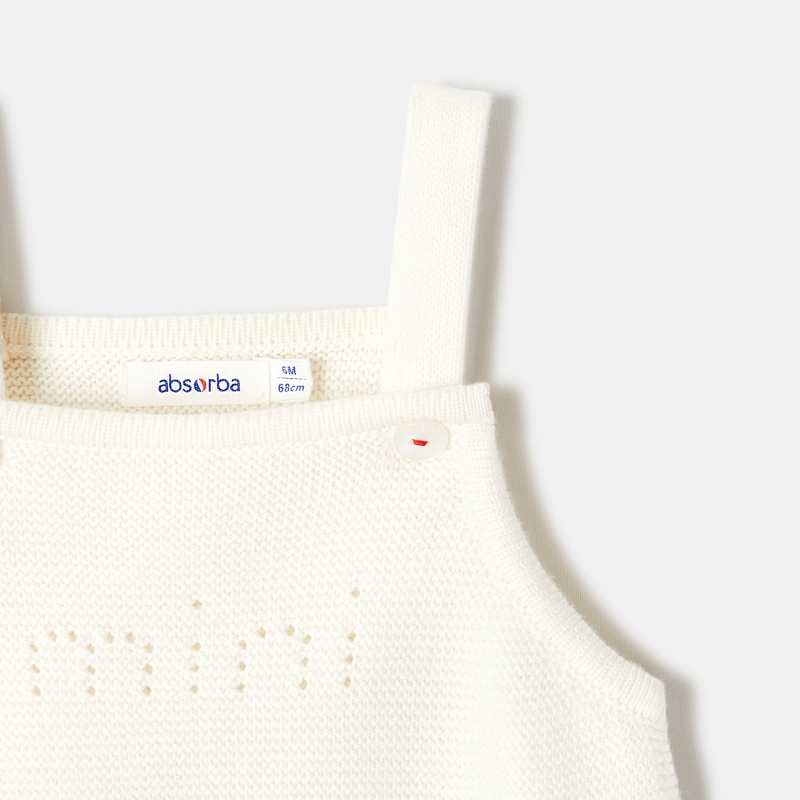 Barboteuse à bretelles en tricot blanc naissance Absorba