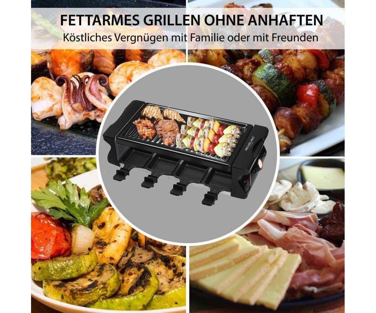 KESSMANN Raclette Raclette Grill mit Pfännchen elektrisch 8 Personen Inkl. 8 Spachteln &, 8 Raclettepfännchen, 1200,00 W, Eisen Grillplatte antihaft mobil Campinggrill Tischgrills Elektrogrill