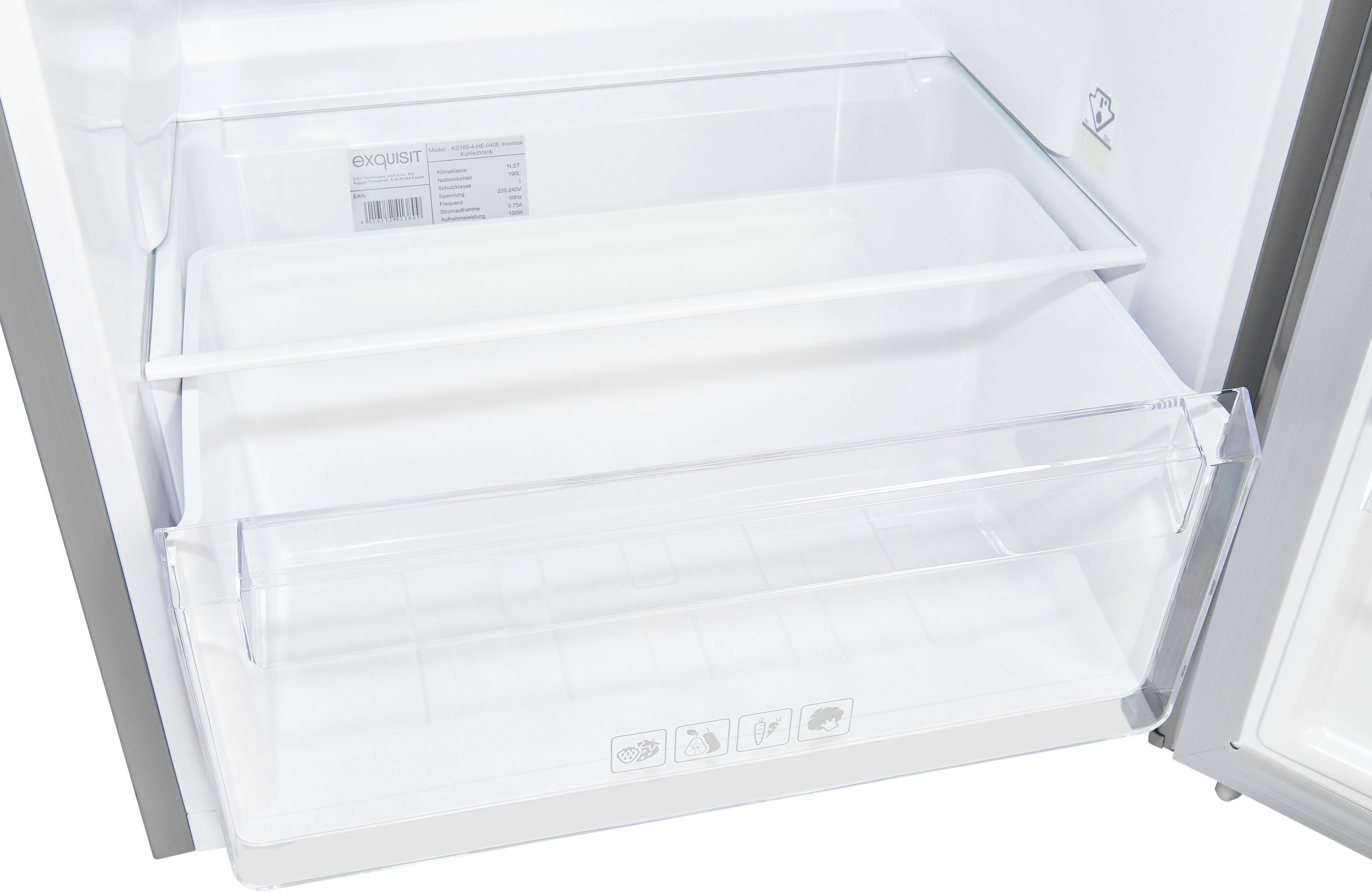 exquisit Kühlschrank KS185-4-HE-040E inoxlook, 122 cm hoch, 55 cm breit
