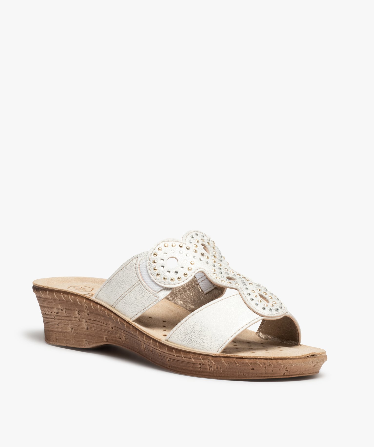 Mules femme confort à larges brides strass blanc | GEMO