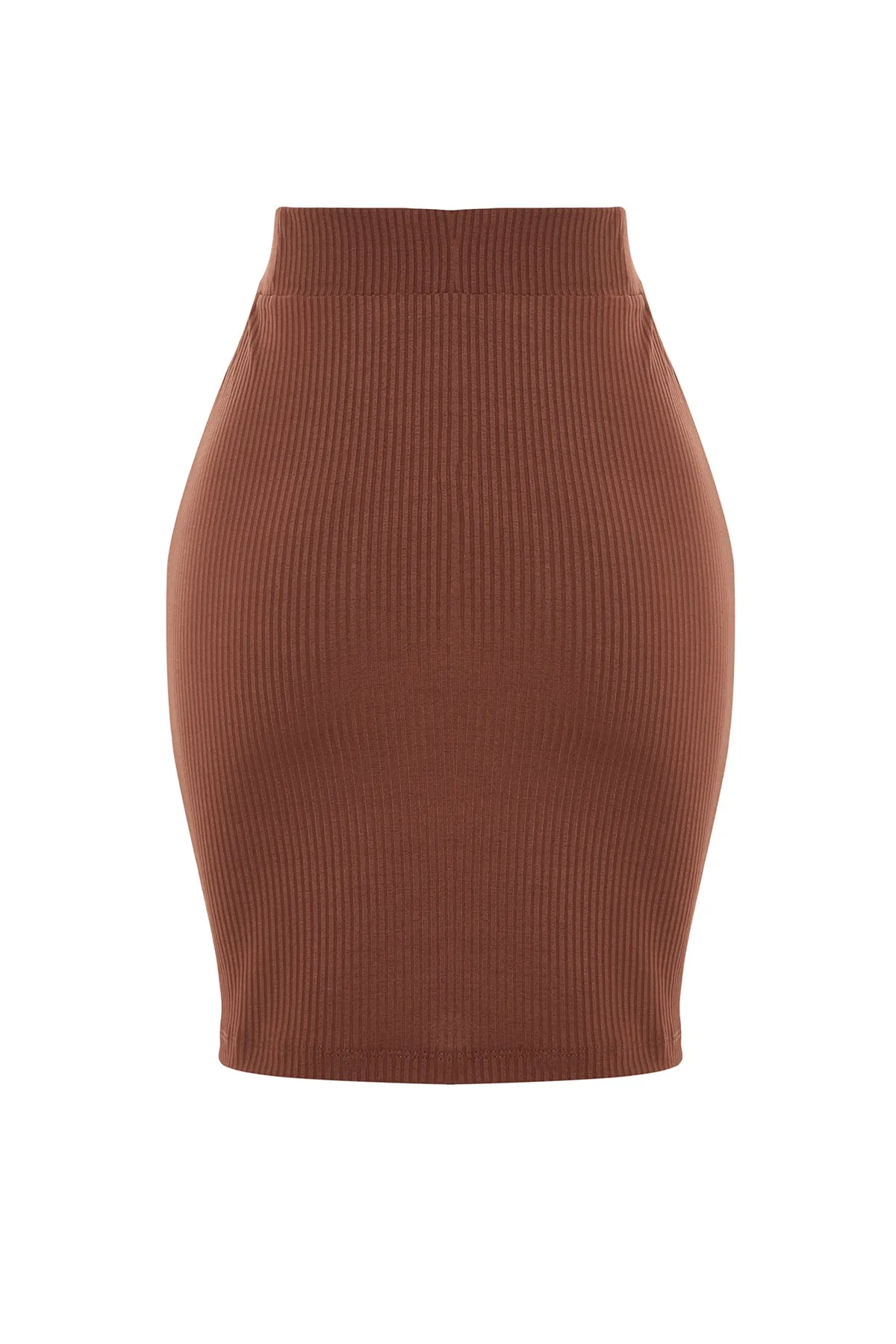 Trendyol Collection  Brauner taillierter/taillierter Mini-Stretch-Strickrock mit Raffung und hoher Taille TWOSS21ET0294