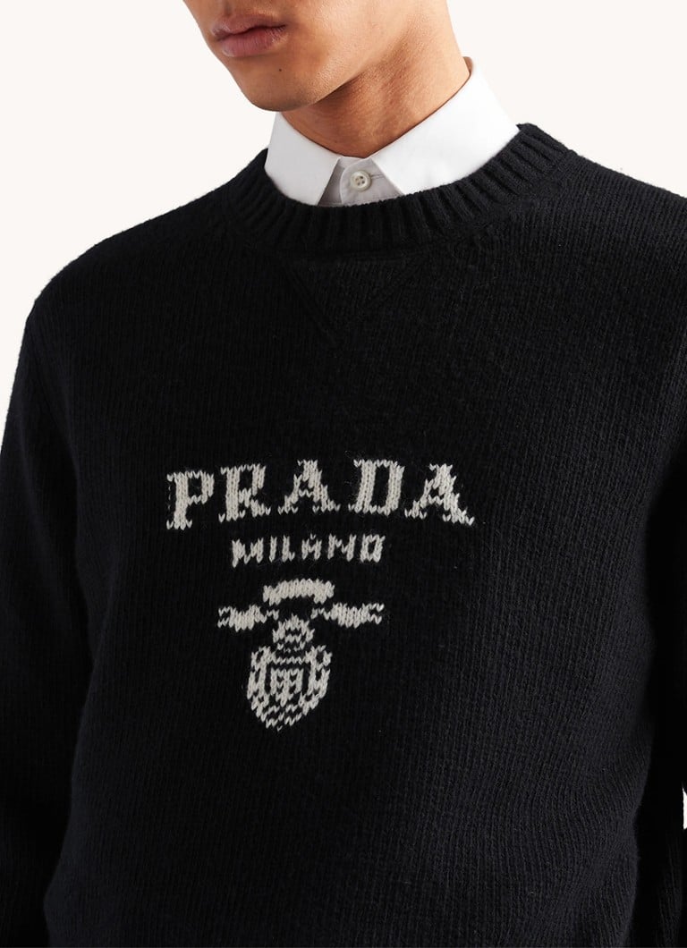 Prada Fine-knit pullover in cashmere blend with knitted-in logo