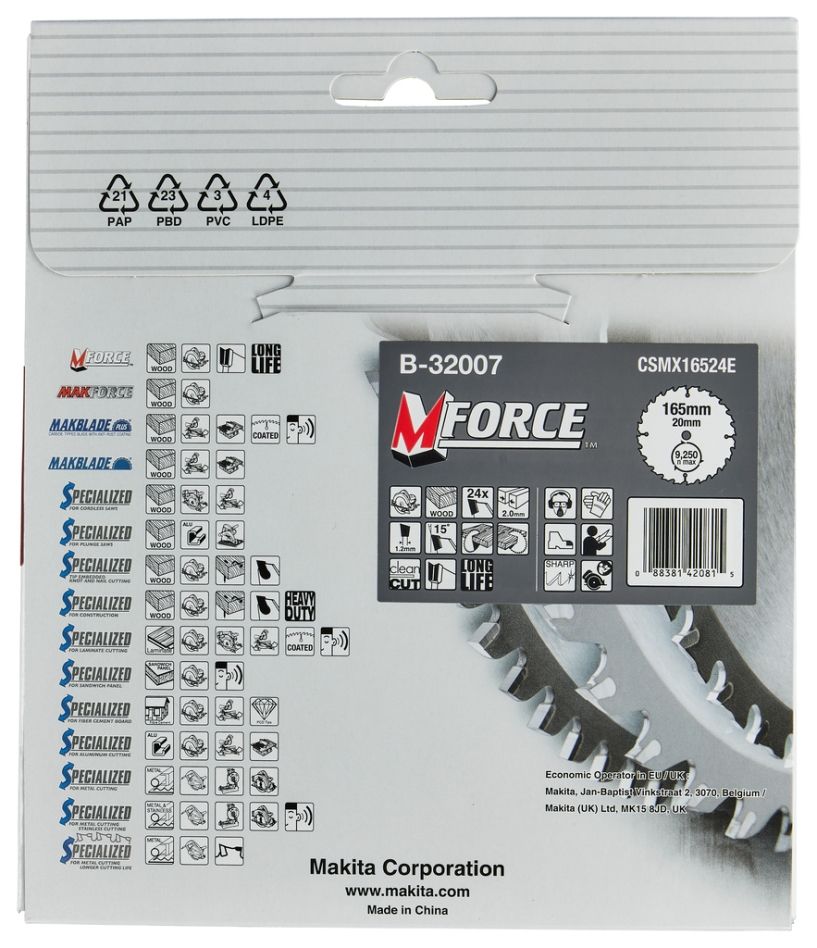 Brzeszczot do piły tarczowej Makita Accessories B-32007 HM Mforce 165 x 20 x 24T