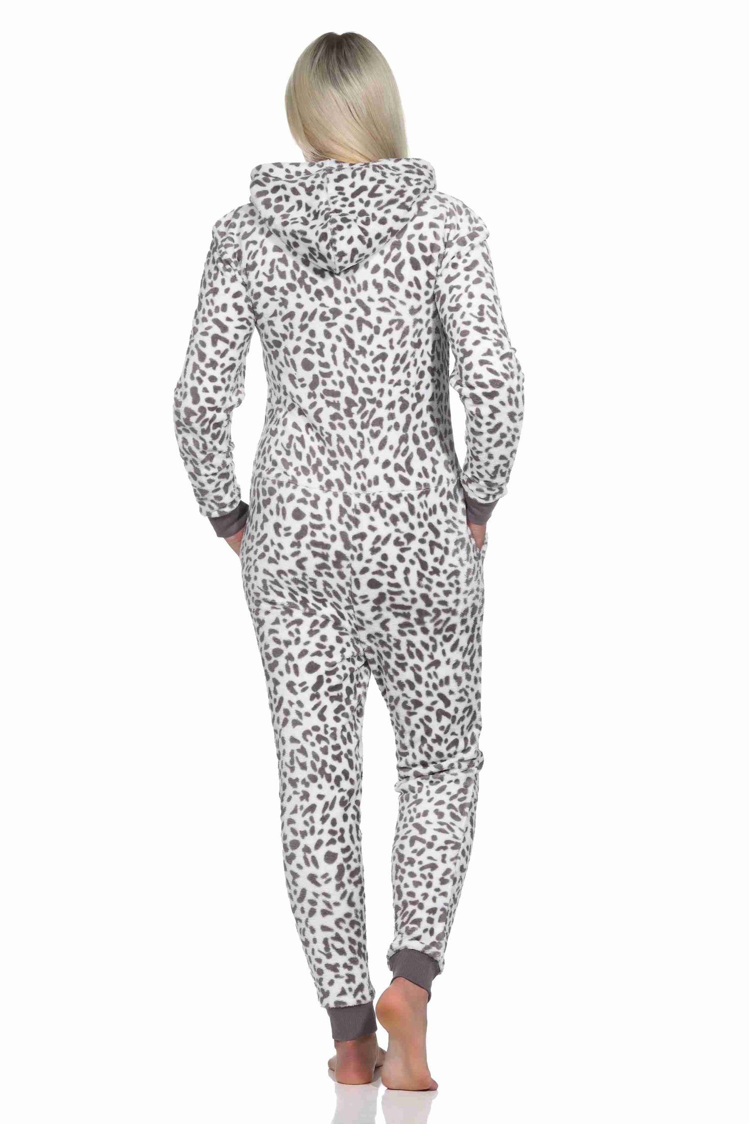 Normann Pyjama Damen Schlafanzug Einteiler Jumpsuit Overall aus Coralfleece