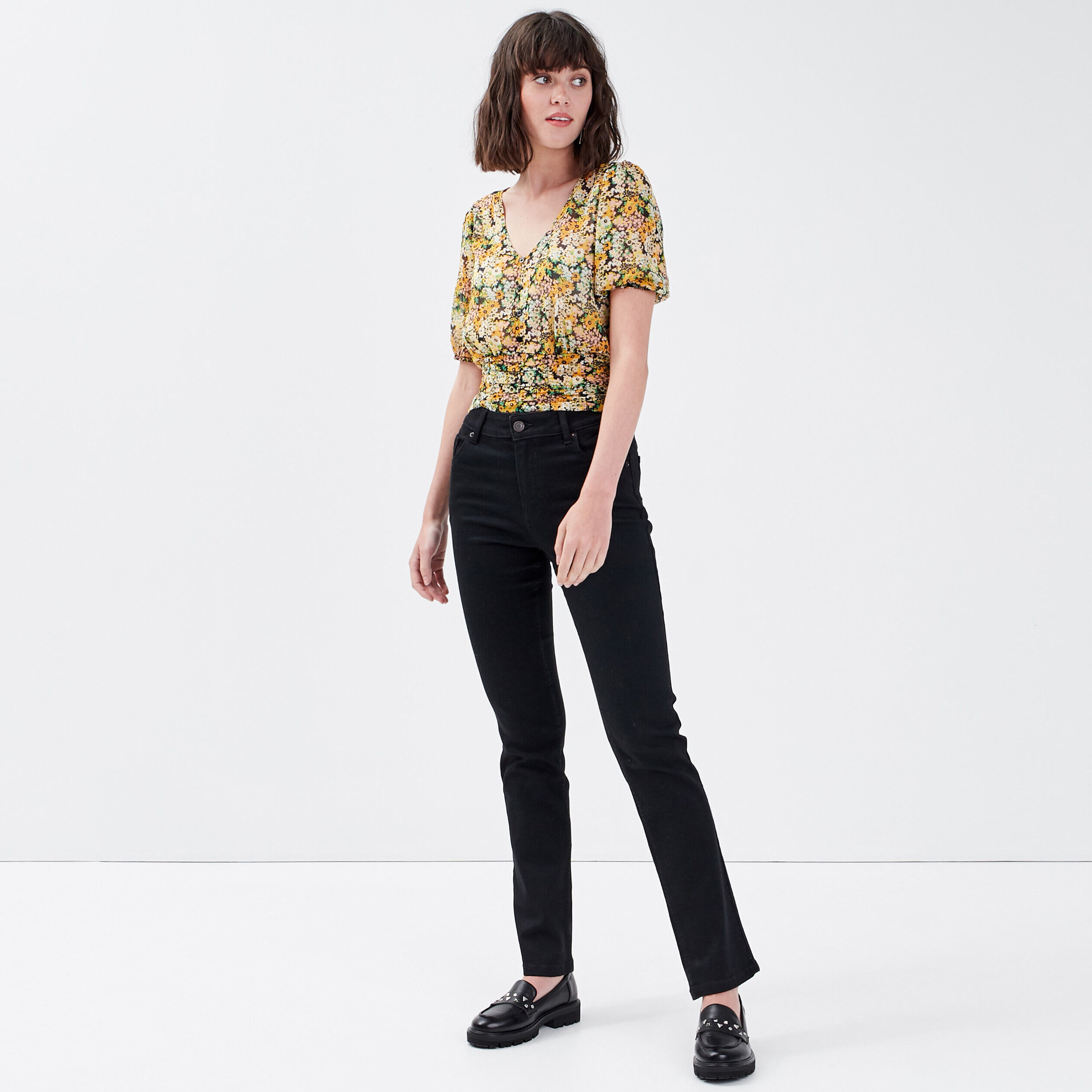 Blouse manches 3/4 noir femme | Cache Cache