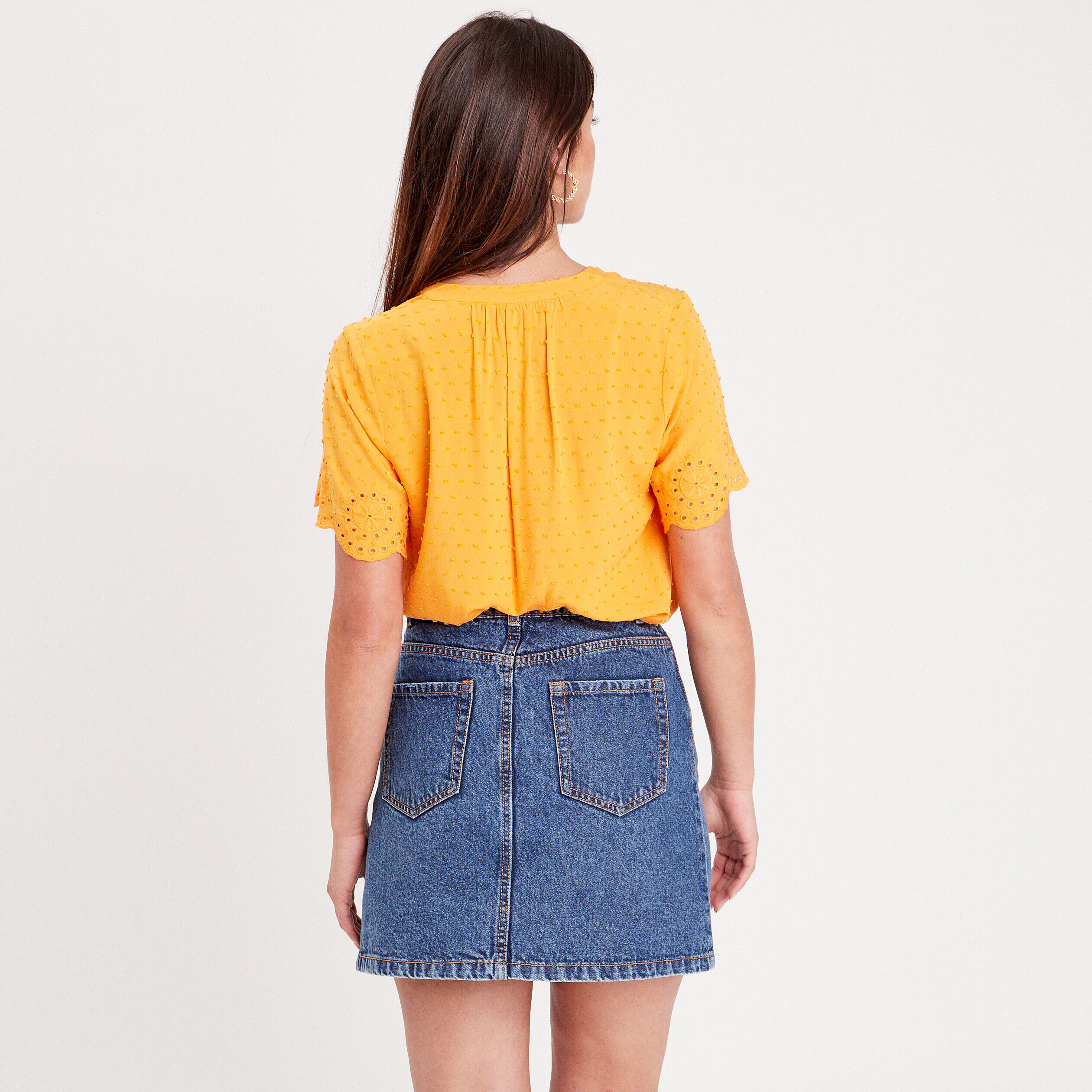 Blouse manches broderie orange clair femme | Cache Cache