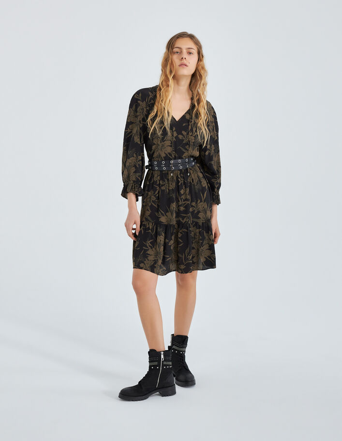 Robe noire imprimé fleurs de lys Femme