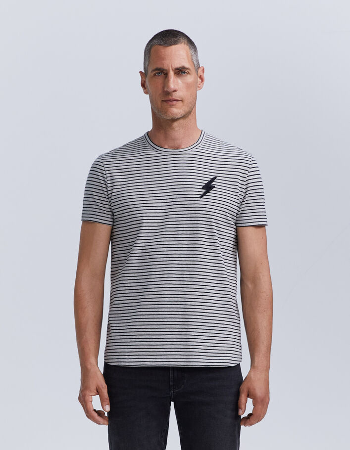 T-shirt marinière gris à rayures noires upcyclé Homme