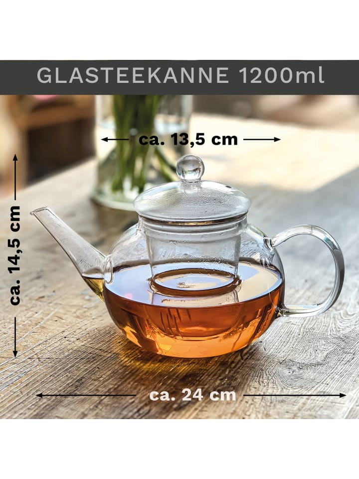 Creano Teekanne 1,2l bauchig   Edelstahl-Stövchen „Leaf silber“ im Set günstig kaufen onesize