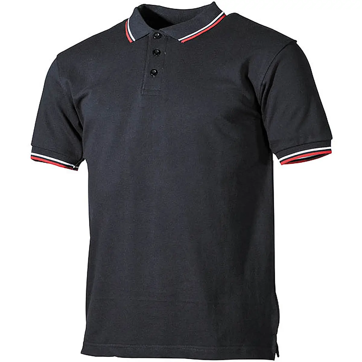 Poloshirt schwarz mit rot-weißen Streifen