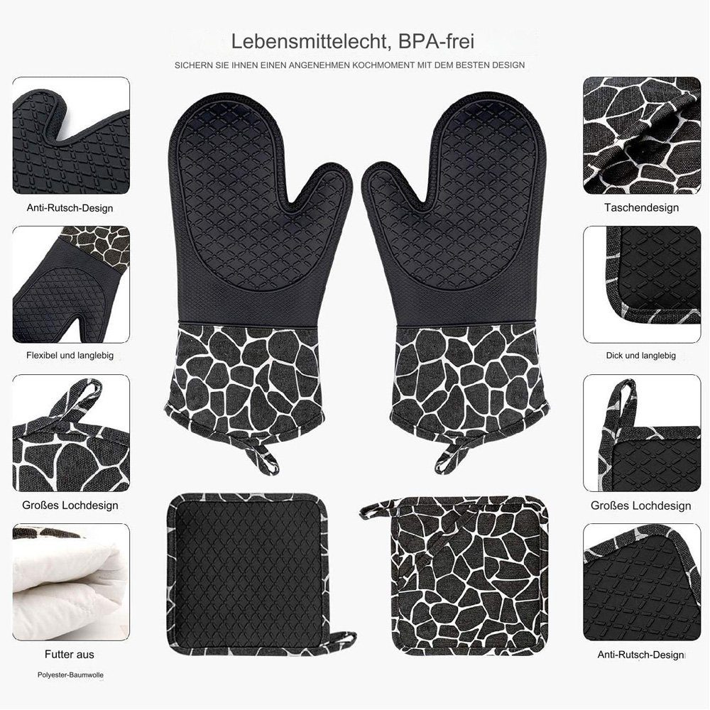 Tian Dee Topfhandschuhe Ofenhandschuh, Topfhandschuhe Hitzebeständige1 Paar und 2 Topflappen