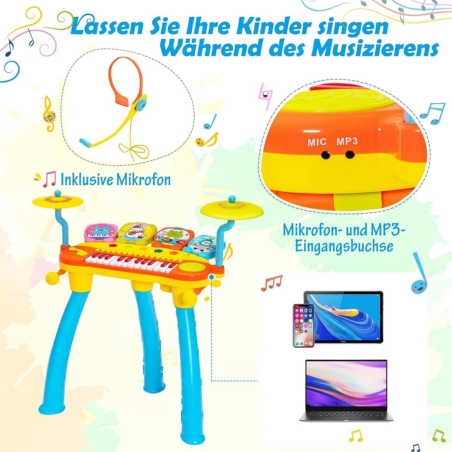 KOMFOTTEU Keyboard Kinder, mit Lichtern & Soundeffekten