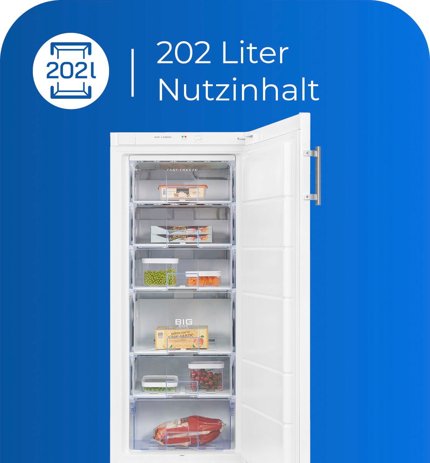 exquisit Gefrierschrank GS22-H-280E weiss, 145 cm hoch, 60 cm breit