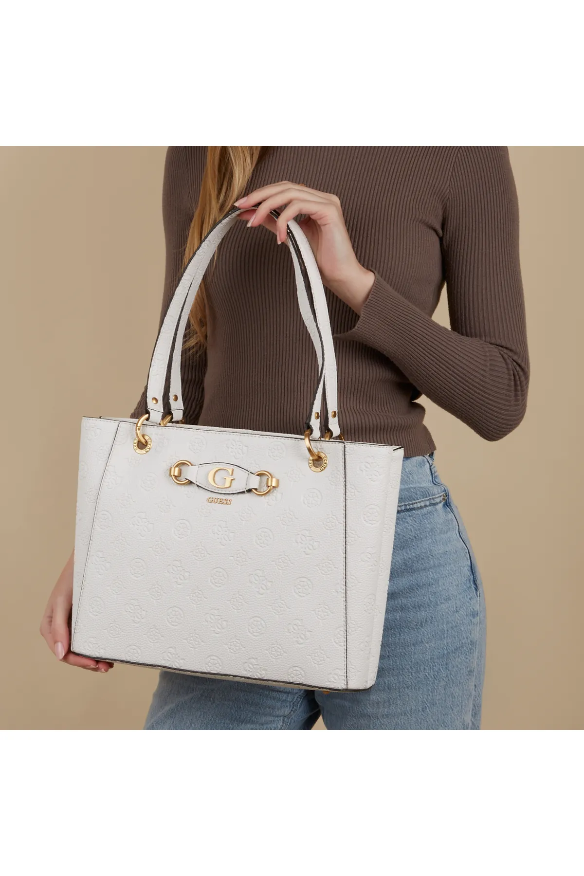 Guess  Izzy Damen Schultertasche Weiß Hwpd92-9250-stl