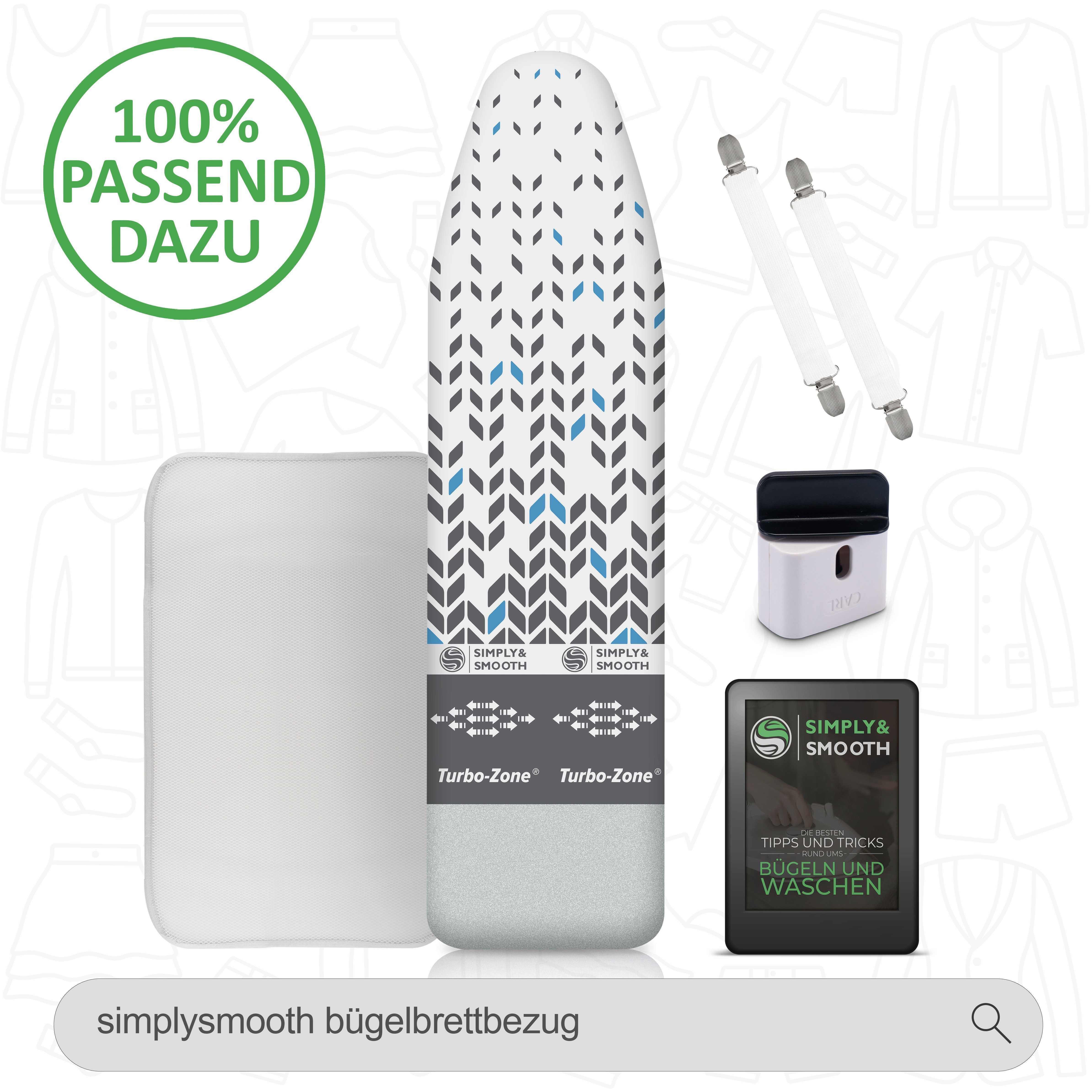 SimplySmooth Bügelbrettbezug Bügelbrettpolster, Zubehör für für alle Bügelbretter bis 150x55cm,schneidbar, dicht gepolstert und für Dampfbügeleisen geeignet