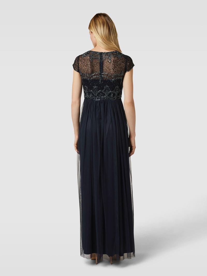 Abendkleid mit Ziersteinbesatz in marineblau meliert