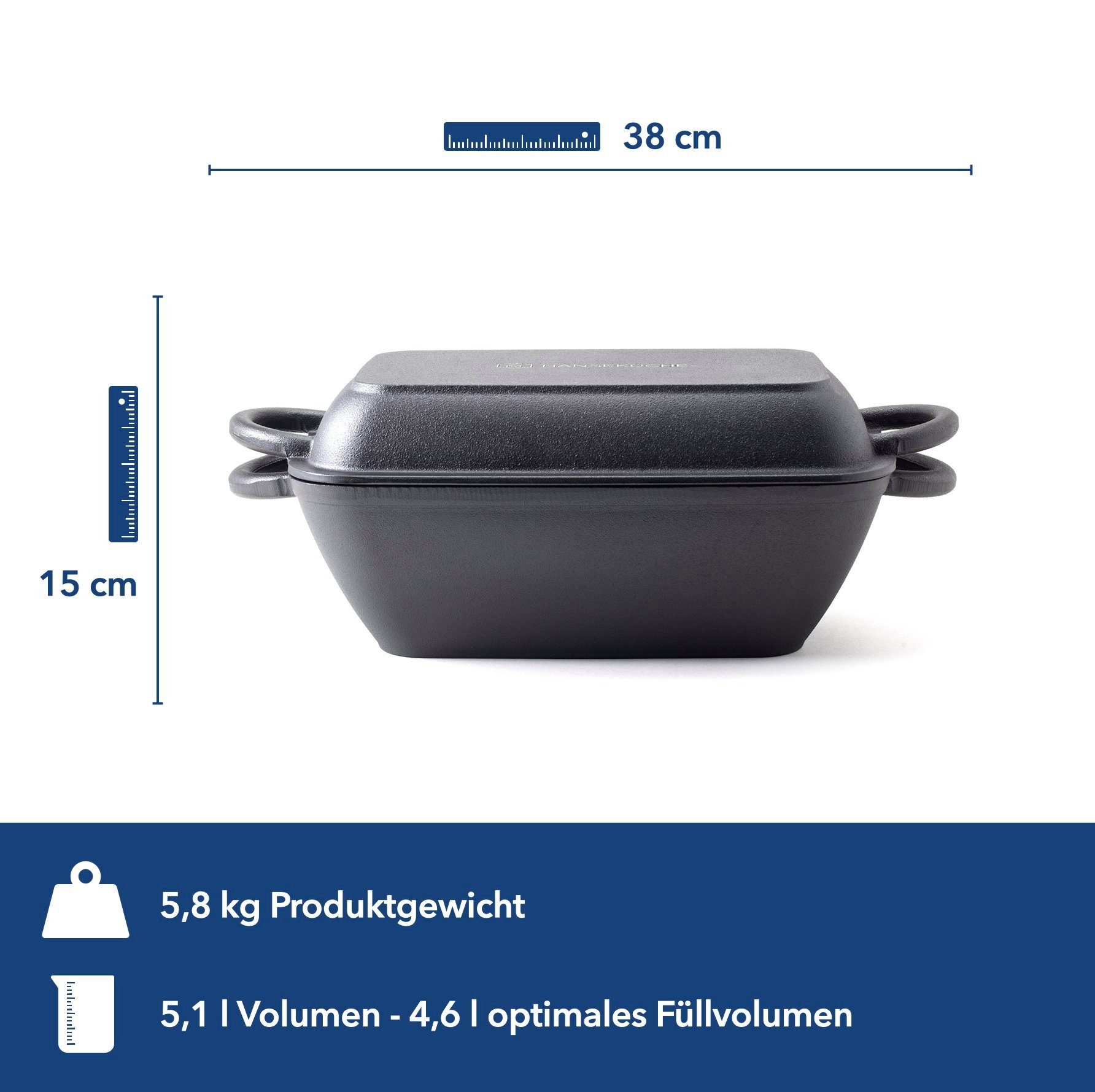 Hanseküche Grilltopf Gusseisen Bräter – Eingebrannter 2in1 Topf mit Deckel, Gusseisen (2in1 Bräter, 1-tlg., Topf und Deckel), Induktionsgeeignet, Temperaturbeständig