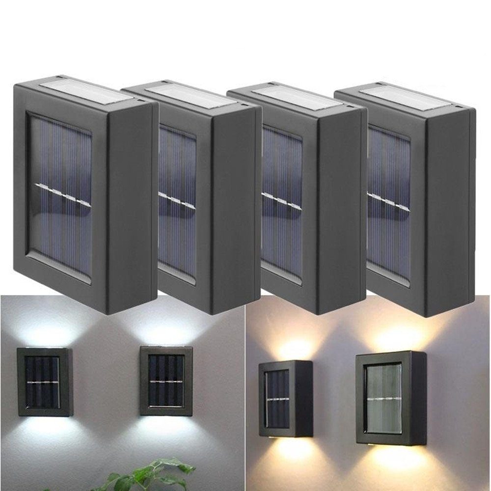 LETGOSPT Außen-Wandleuchte 4 Stück LED Solarleuchte Solarlampe Außen Wandlampen Up Down, LED fest integriert, Warmweiß, Solarleuchten für Außen, Solar LED Wandleuchte Aussen Warmweiß Solarlicht, für Veranda Pfad Garage, Garten Solarleuchte
