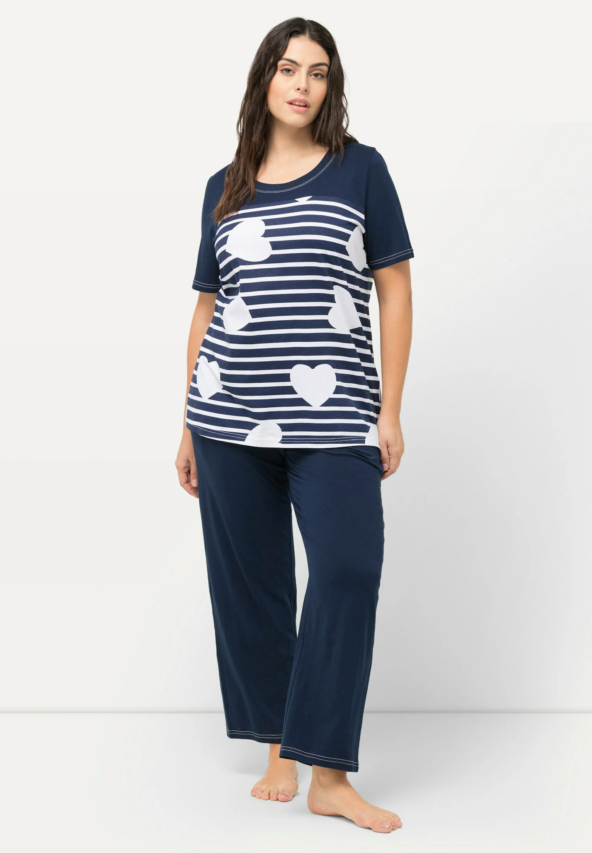 Ulla Popken STRIPED HEART SHORT SLEEVE - Pijama