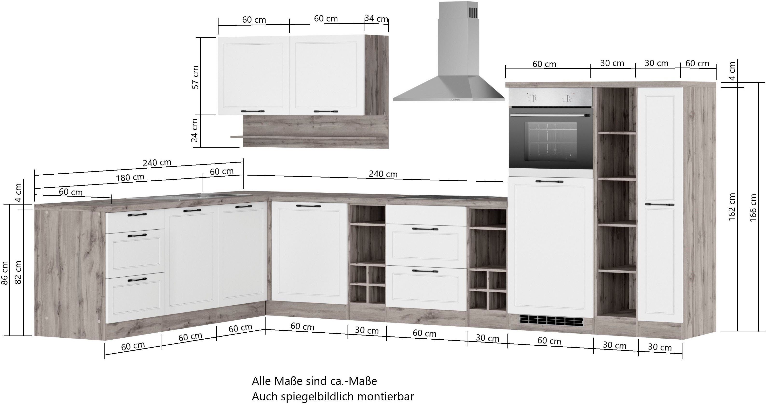 HELD MÖBEL Küche Lana, Stellbreite 240/360 cm, wahlweise mit E-Geräten