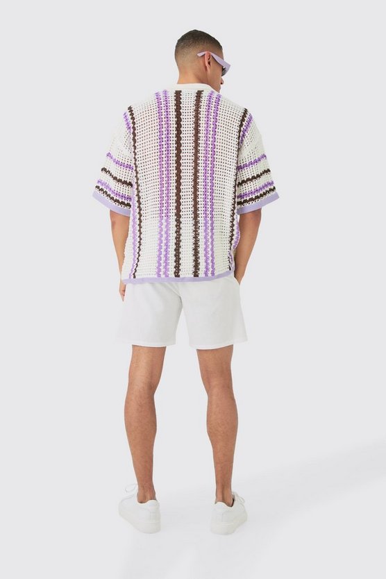 Oversize Strick-Poloshirt mit Streifen