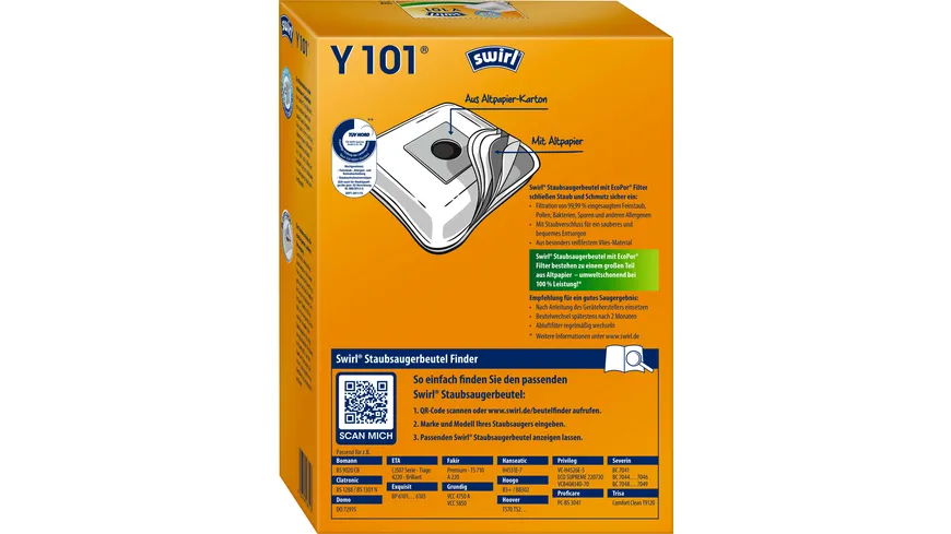 Swirl® Y 101 Staubsaugerbeutel EcoPor®