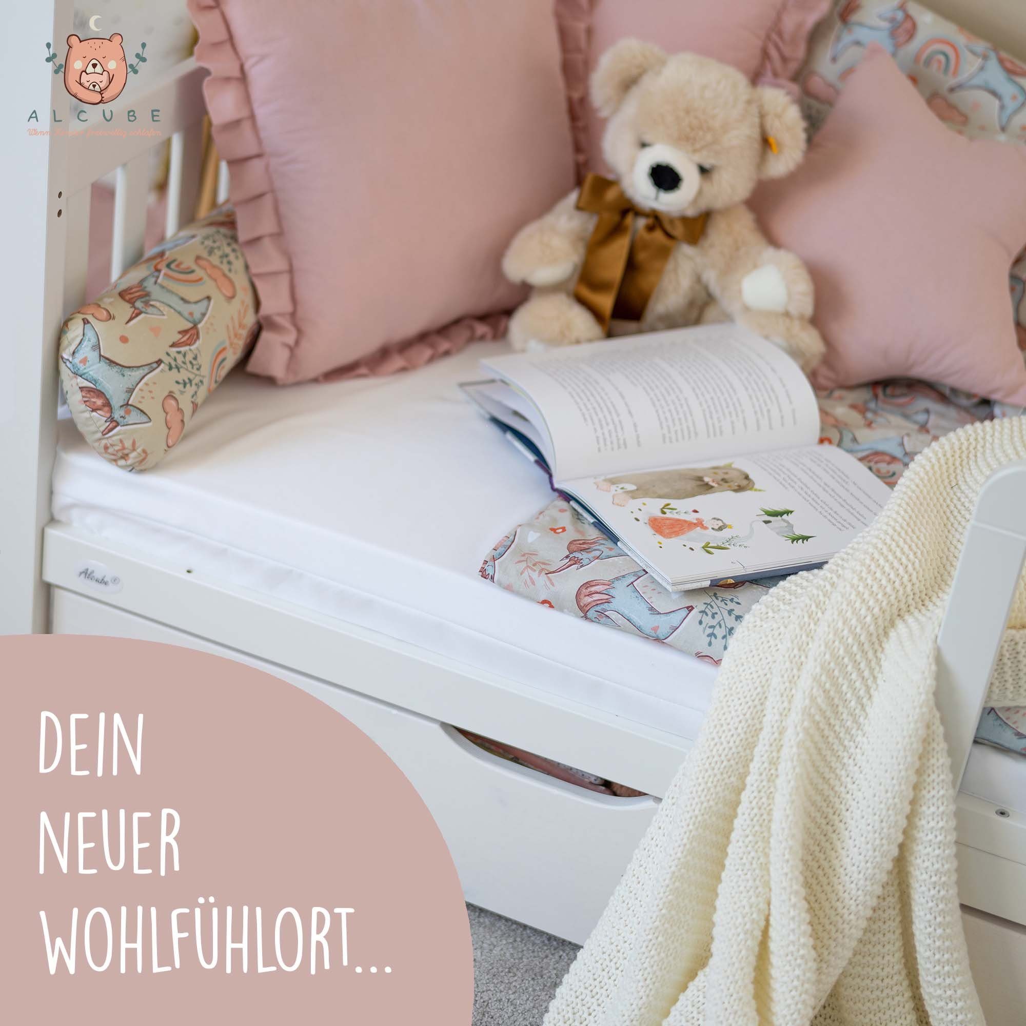 Kindermatratze EASY, Alcube, 6 cm hoch, Babymatratze 60x120 aus Schaumstoff mit waschbarem Bezug, bei 60°C für Babybett oder Gitterbett, kombinierbar mit Spannbettlaken, oder Matratzenschoner 120x60