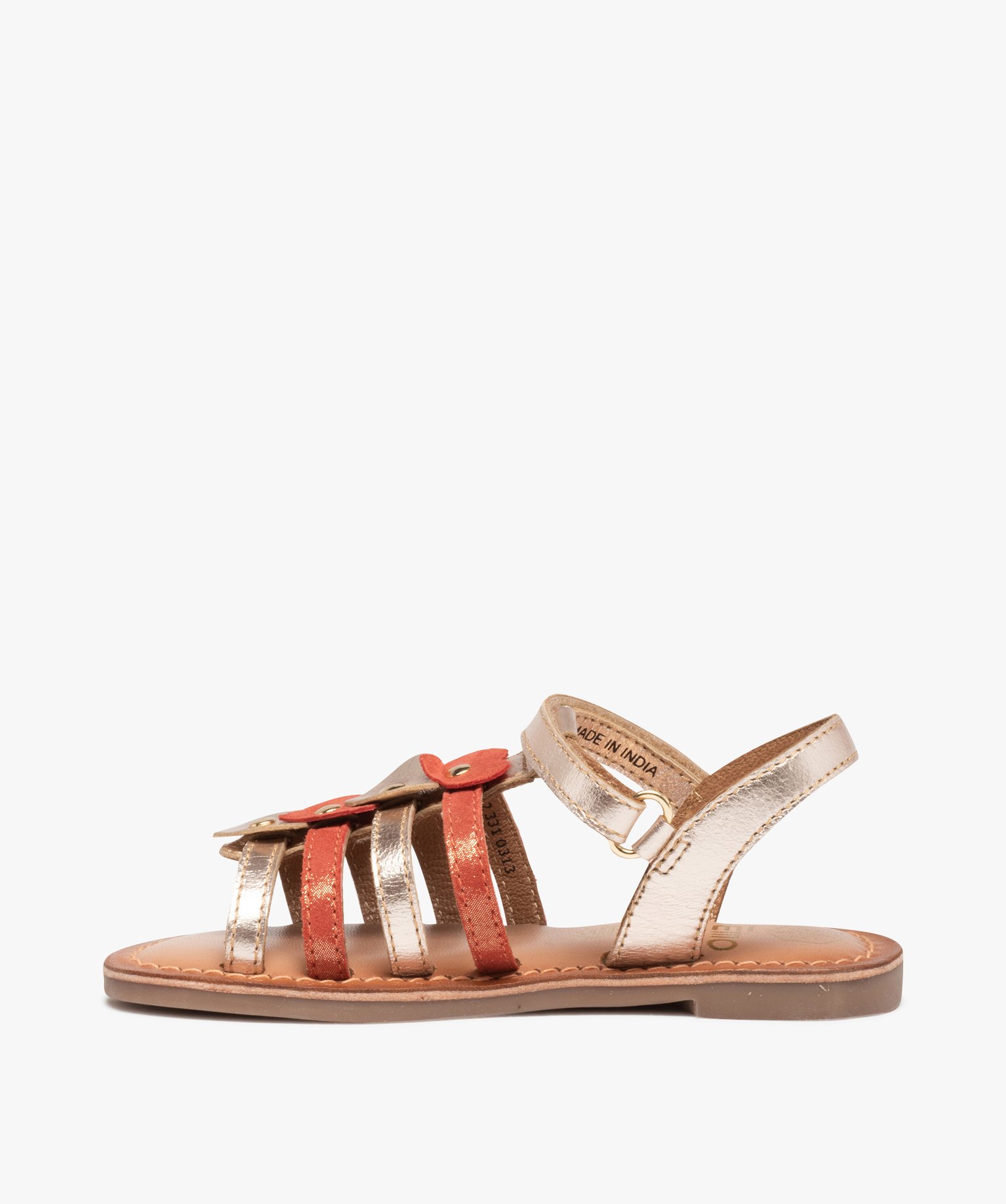 Sandales fille à brides en cuir métallisé ornées de curs or | GEMO