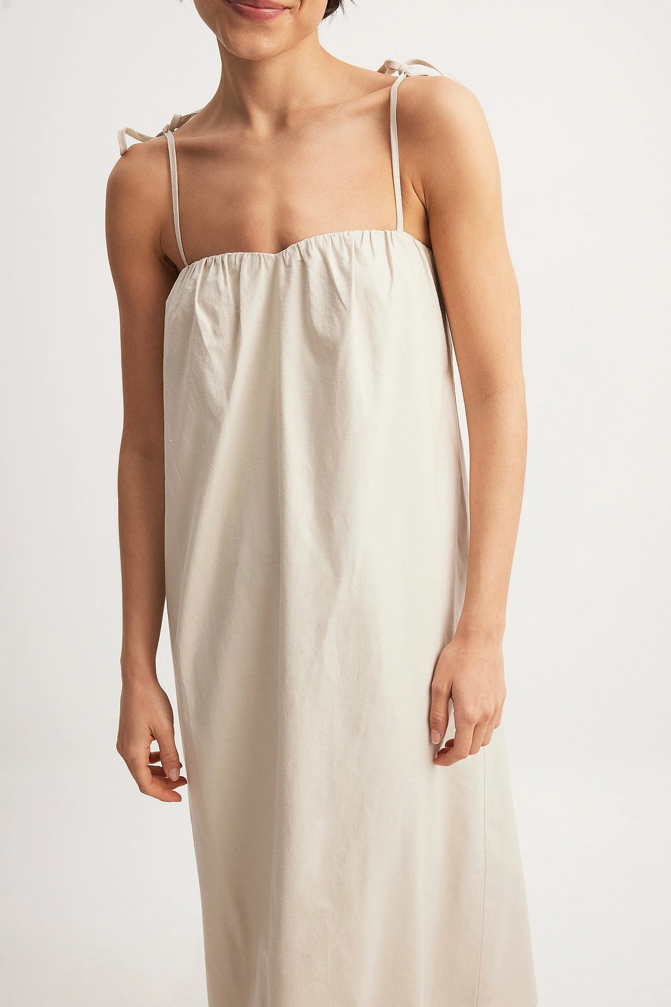 Linen Blend Tie Strap Midi Dress