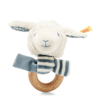 Leno Lamm Greifring mit Rassel, 12 cm, weiß