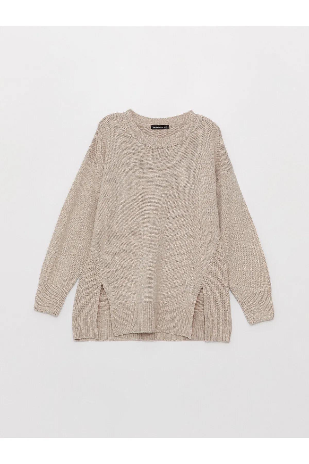 LC Waikiki  Einfarbiger, langärmliger, übergroßer Damen-Strickpullover mit Rundhalsausschnitt