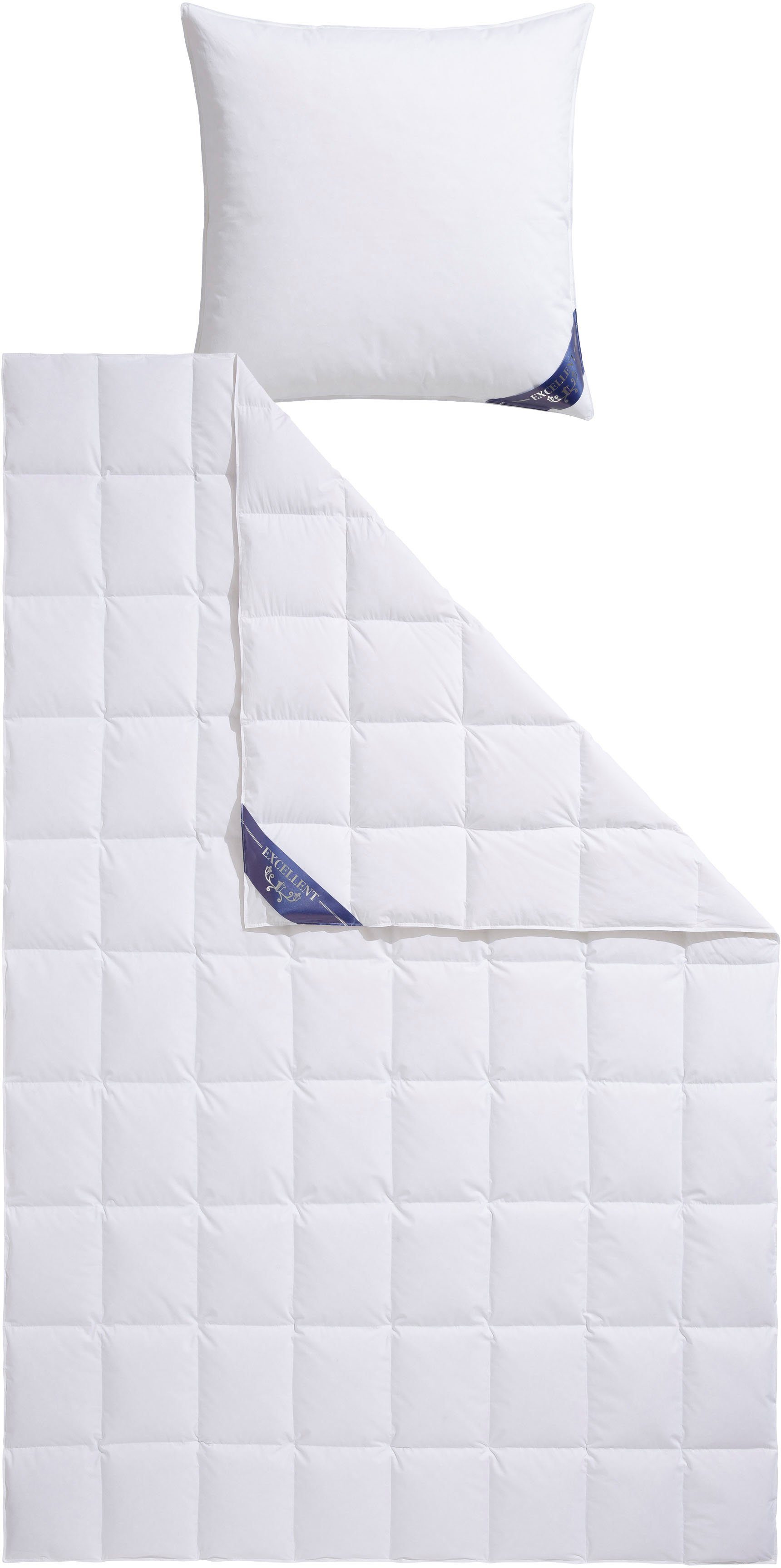 Daunenbettdecke + 3-Kammer-Kopfkissen, Zürich, Excellent, Füllung: 100% Daunen, Bezug: Einschütte (Bettdecke), Bettdecken-Set mit Kopfkissen, Bettdecke 135x200 und 155x220 cm