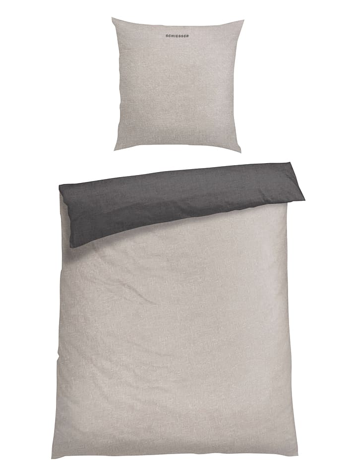 Schiesser Feinbiber-Bettwäsche-Set in Anthrazit/ Beige günstig kaufen