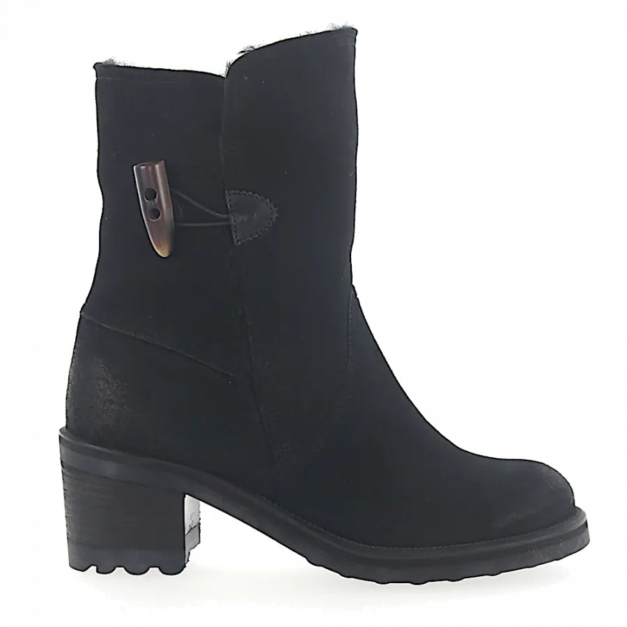 ROSS B. - Cowboy-/ Bikerstiefeletten Kalbsleder Lammfell Lammleder schwarz - schwarz