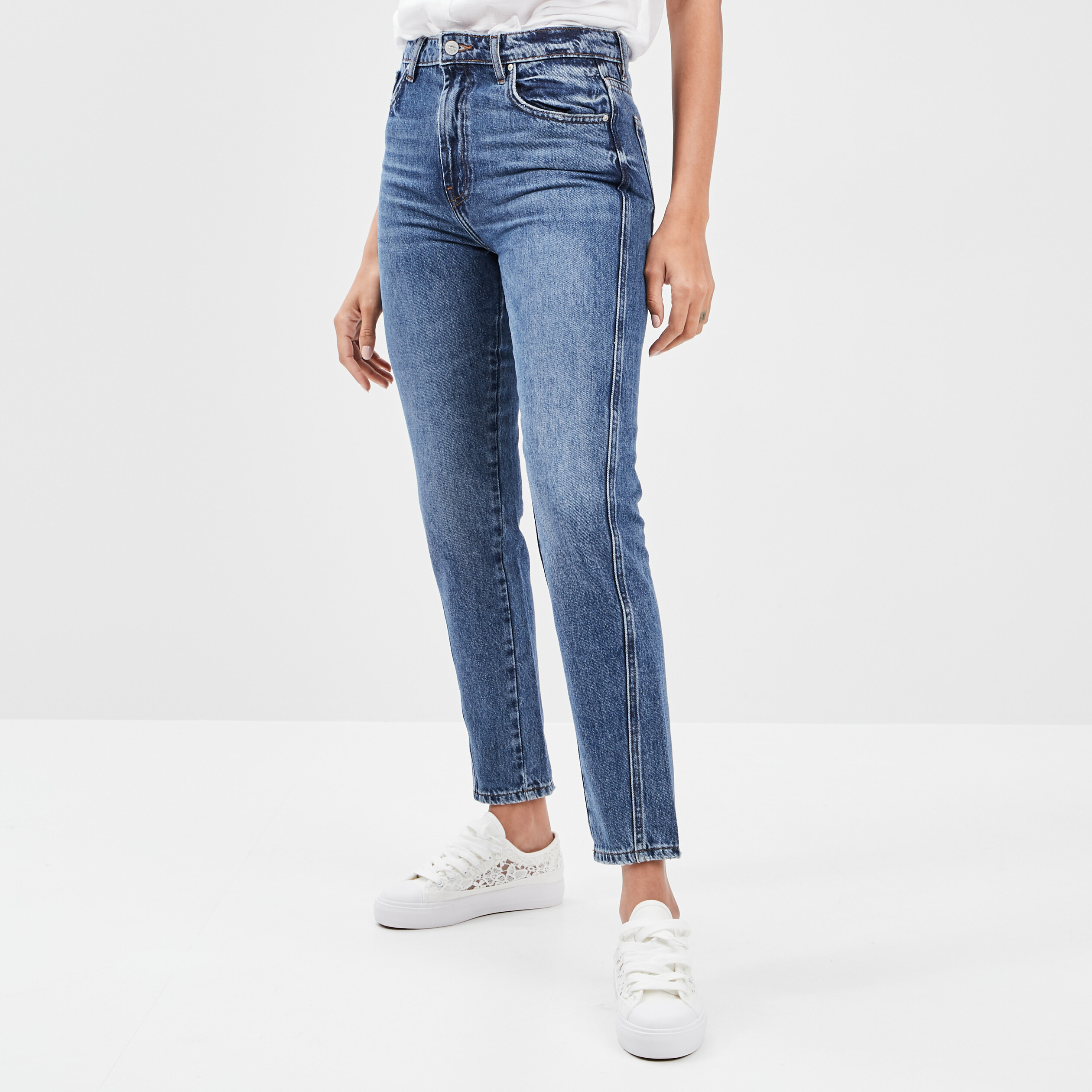 Jeans mom large denim double stone femme | La Halle