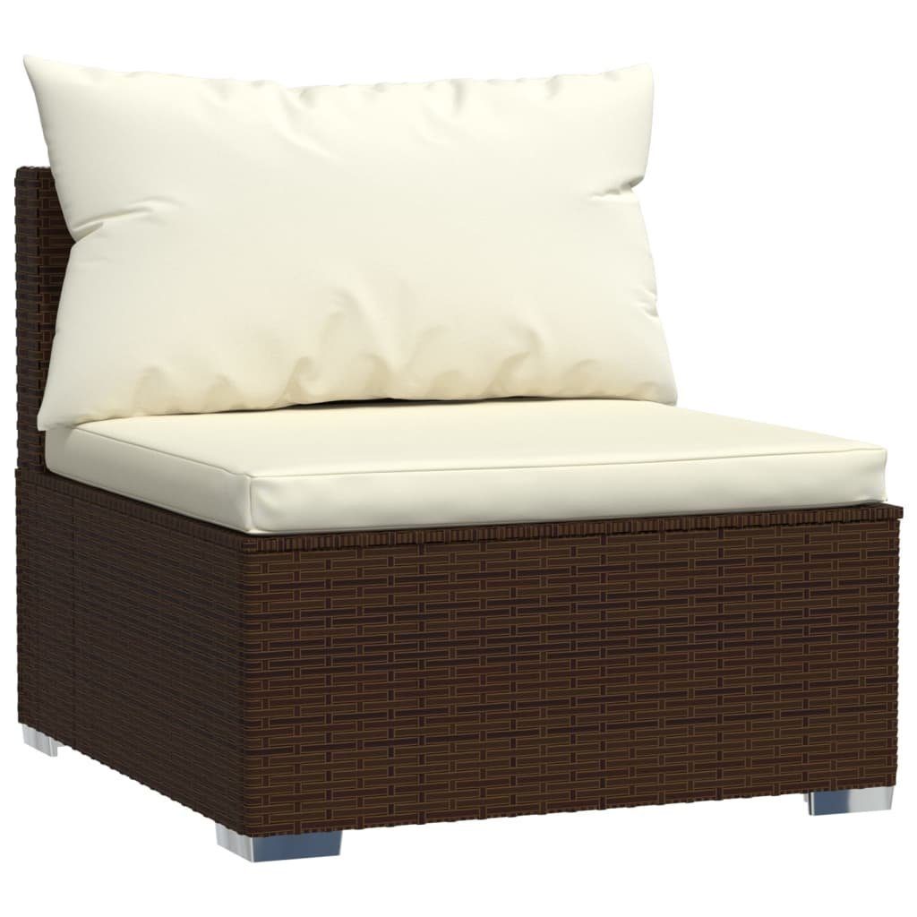 vidaXL Loungesofa Garten-Mittelsofa mit Kissen Braun Poly Rattan, 1 Teile