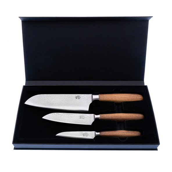 Damast-Messer, Nussbaumgriff, 3er Set