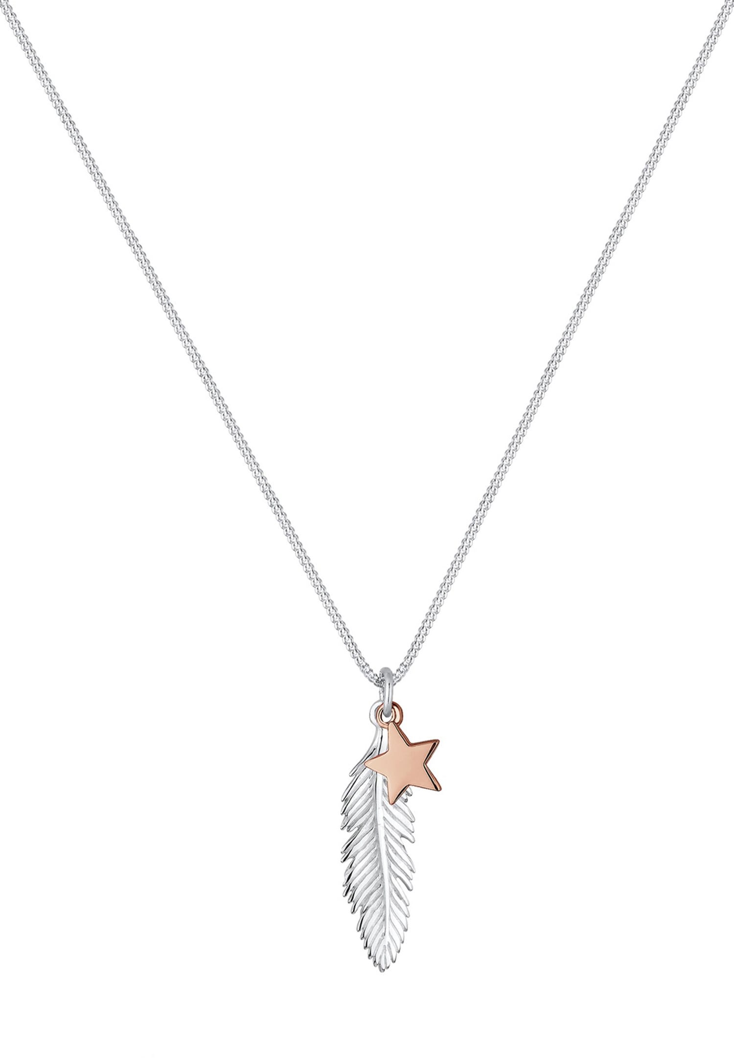 Ciondolo da donna Elli a forma di stella e piuma bicolore in argento sterling 925.