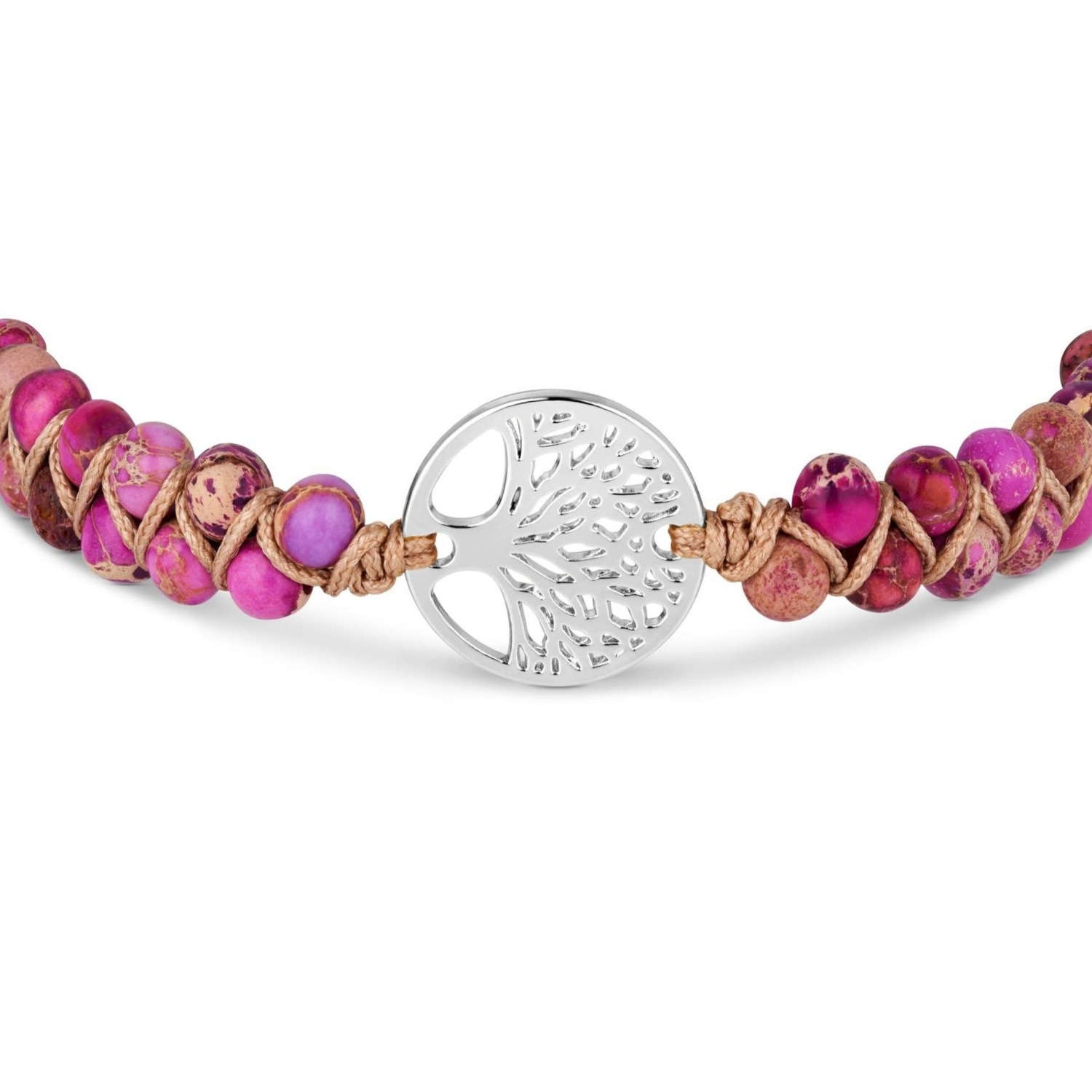 Yoga Armband - Jaspis Edelstein Perlen Rosa mit Lebensbaum Anhänger