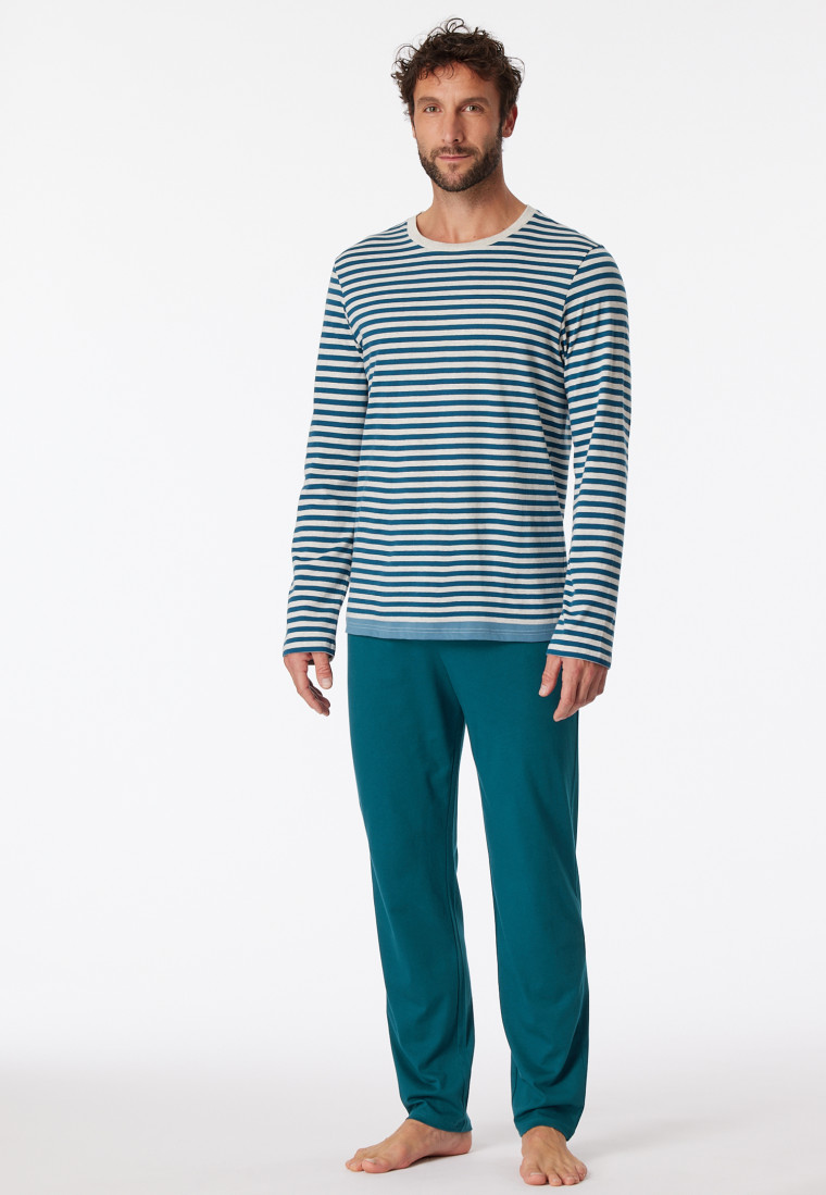 Schlafanzug lang Organic Cotton Streifen jeansblau - Casual Nightwear