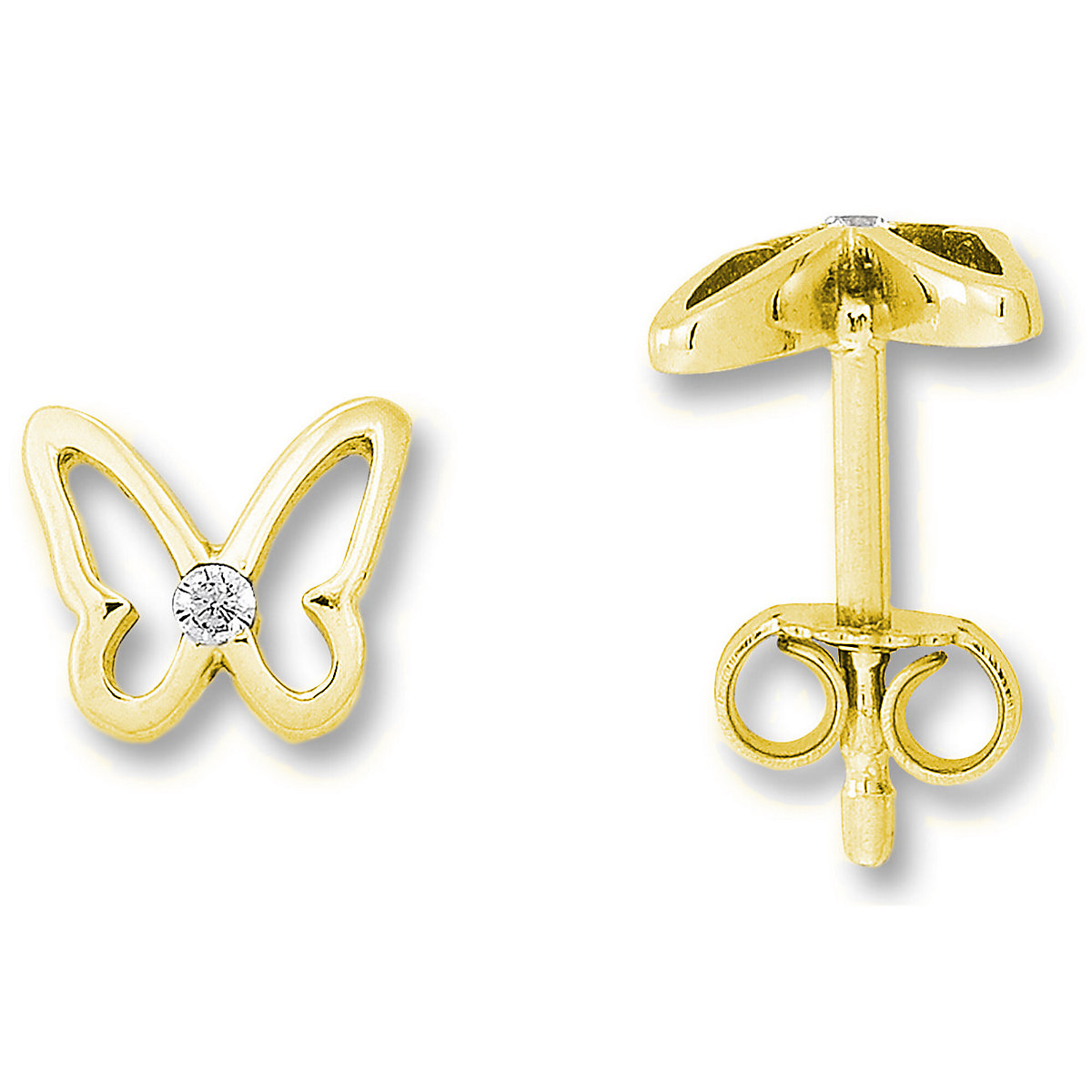 Zirkonia Schmetterling Ohrringe   Ohrstecker aus 333 Gelbgold Ohrstecker für Kinder