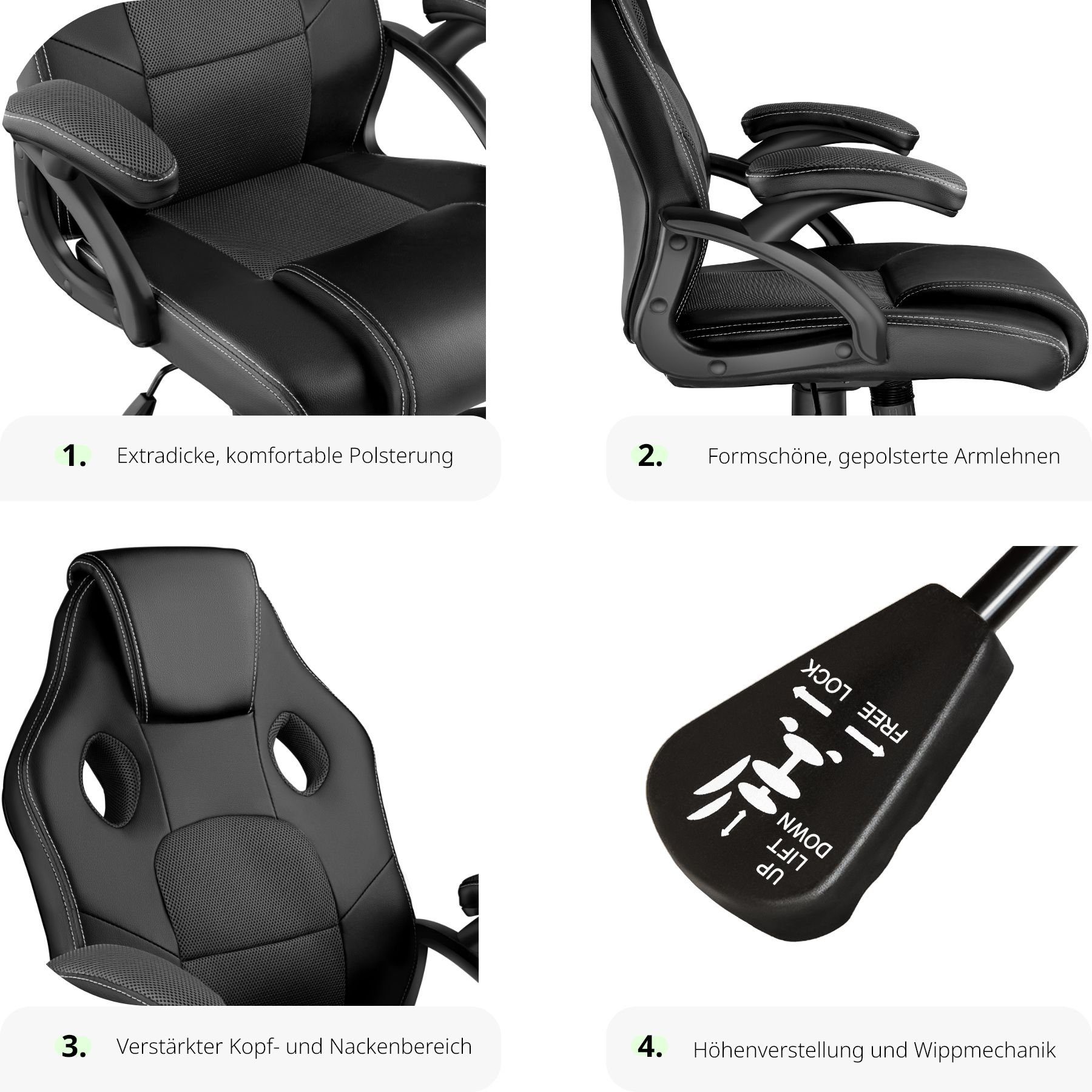tectake Gaming-Stuhl Mike (1er, 1 St), einstellbare Wippmechanik