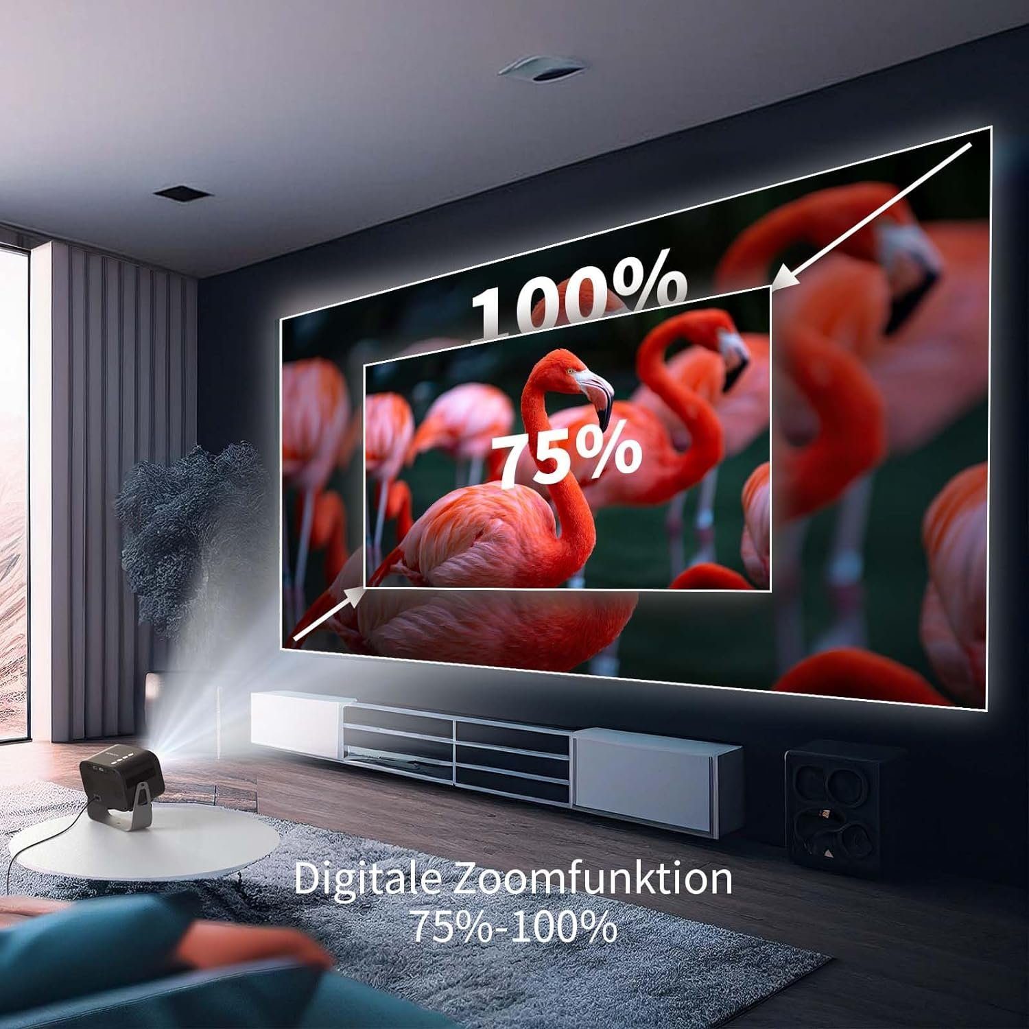 WEWATCH V11 Mini Elektrischer Fokus/Trapezkorrektur 45°±360° Rotating Portabler Projektor (14000 lm, 1920 x 1080 px, Full HD WiFi6 Bluetooth Projektor 300''Display mitiOS/Android/TV Stick)
